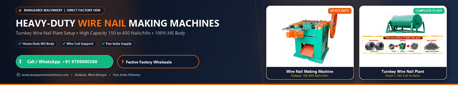 Heavy-Duty Wire Nail Making Machines & Turnkey Plant | Bangasree Machinery Kolkata